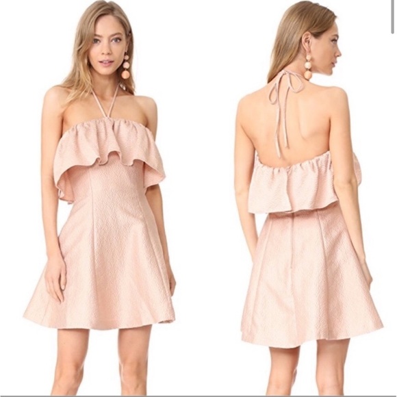 Keepsake / Magonila Peach jacquard Halter ruffle  Mini Dress small S - Picture 2 of 6